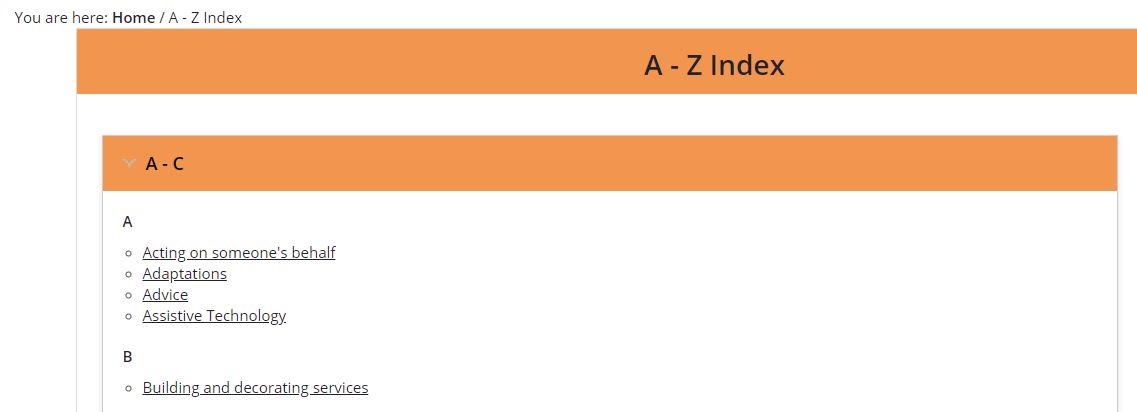 An example of what the A-Z finder looks like